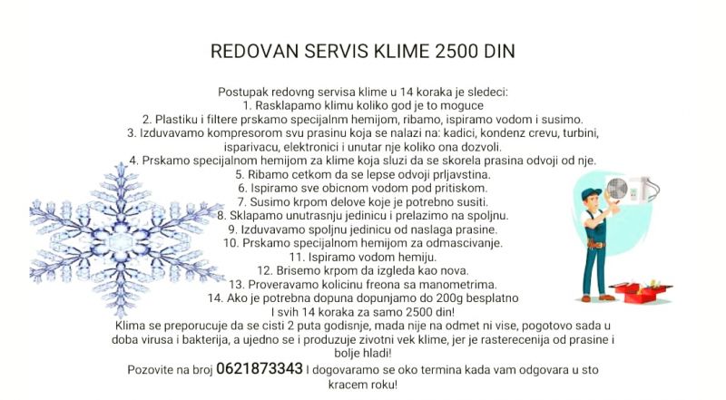 Servis klime 2500 din - Servis Klima Uređaja Oglasi Beograd