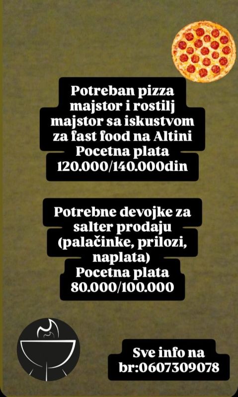 Potrebni radnici u Fast Food-u na Altini - Ugostiteljstvo i Turizam Tražim Nudim Posao Oglasi Beograd Potrebni radnici u Fast Food-u na Altini - Ugostiteljstvo i Turizam Tražim Nudim Posao Oglasi Beograd