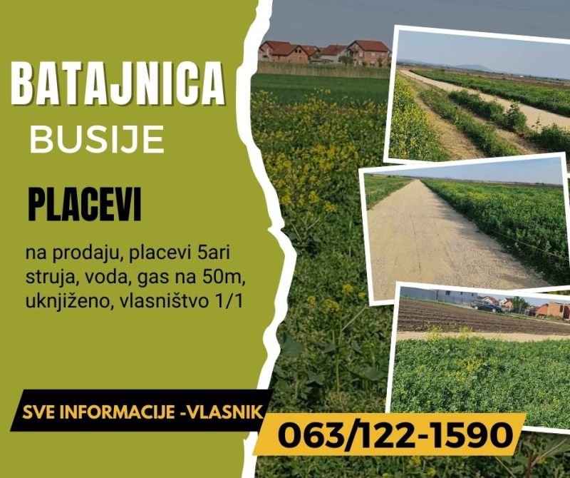 Batajnica, Busije, Male međe, plac 5 ari - Prodaja Plac Zemljište Njiva Oglasi Beograd Batajnica, Busije, Male međe, plac 5 ari - Prodaja Plac Zemljište Njiva Oglasi Beograd