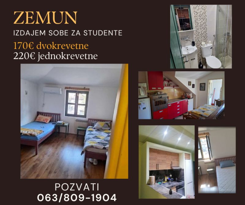 Zemun, izdajem jednokrevetne i dvokrevetne sobe - Izdavanje Rentiranje Soba Oglasi Beograd