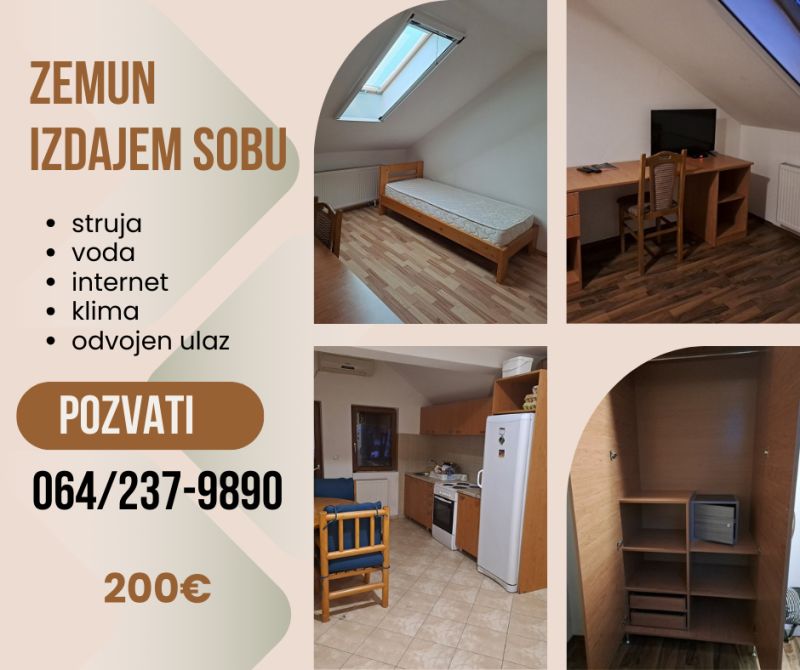 Zemun, izdajem sobu za studente - Izdavanje Rentiranje Soba Oglasi Beograd