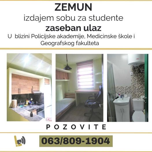 Beograd, Zemun, izdajem studentima sobu, - Izdavanje Rentiranje Soba Oglasi Beograd