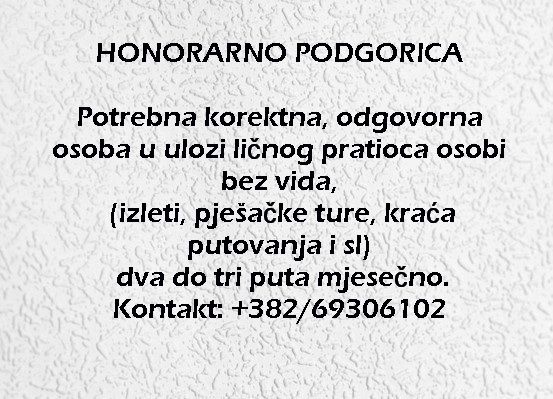 HONORARNO PODGORICA - Briga o Starima Tražim Nudim Posao Oglasi Beograd