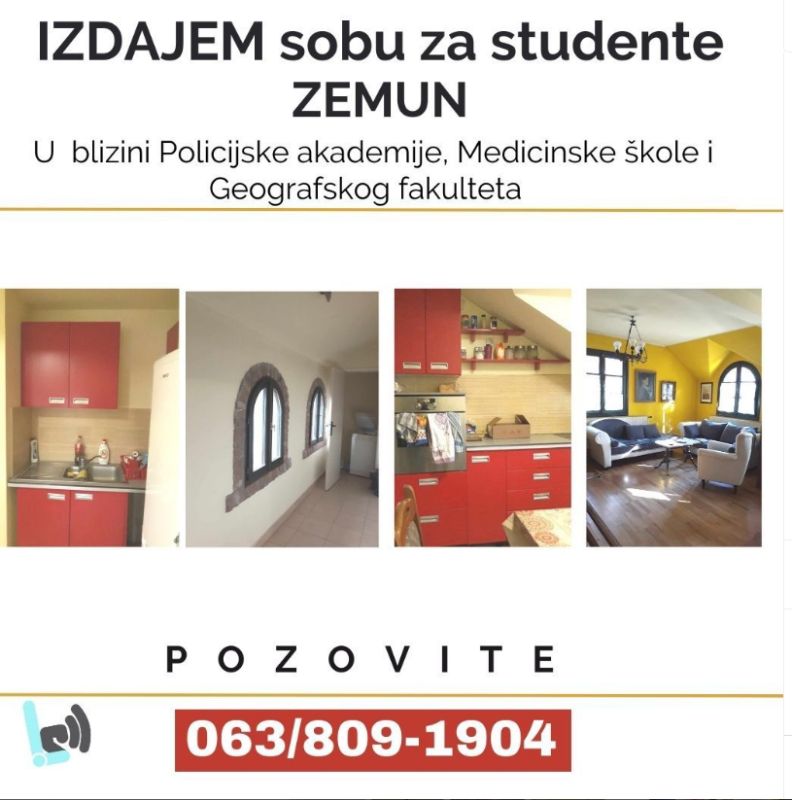 Zemun, izdajem studentima dvokrevetnu sobu - Izdavanje Rentiranje Soba Oglasi Beograd Zemun, izdajem studentima dvokrevetnu sobu - Izdavanje Rentiranje Soba Oglasi Beograd