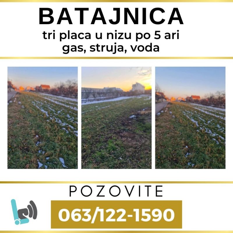 Batajnica, tri placa u nizu po 5 ari - Prodaja Plac Zemljište Njiva Oglasi Beograd