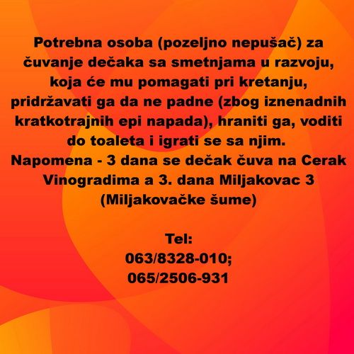 Cuvanje decaka sa smetnjama u razvoju - Briga o Deci Tražim Nudim Posao Oglasi Beograd Cuvanje decaka sa smetnjama u razvoju - Briga o Deci Tražim Nudim Posao Oglasi Beograd