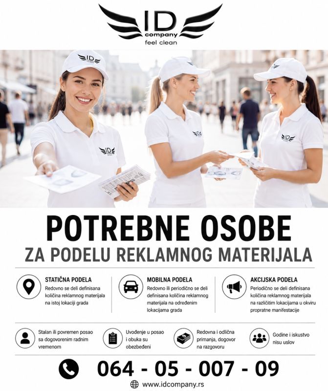 Potrebne osobe za podelu reklamnog materijala - Prodaja Marketing Oglašavanje Tražim Nudim Posao Oglasi Beograd