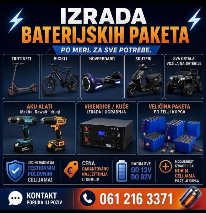 Izrada i reparacija baterija za Trotinete Skutere Bicikle Aku alate itd. - Ostale Usluge Oglasi Beograd
