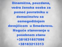 Posao: Pouzdana žena za pomoc porodici u Smederevu :: Briga o Deci Tražim Nudim Posao Oglasi Beograd