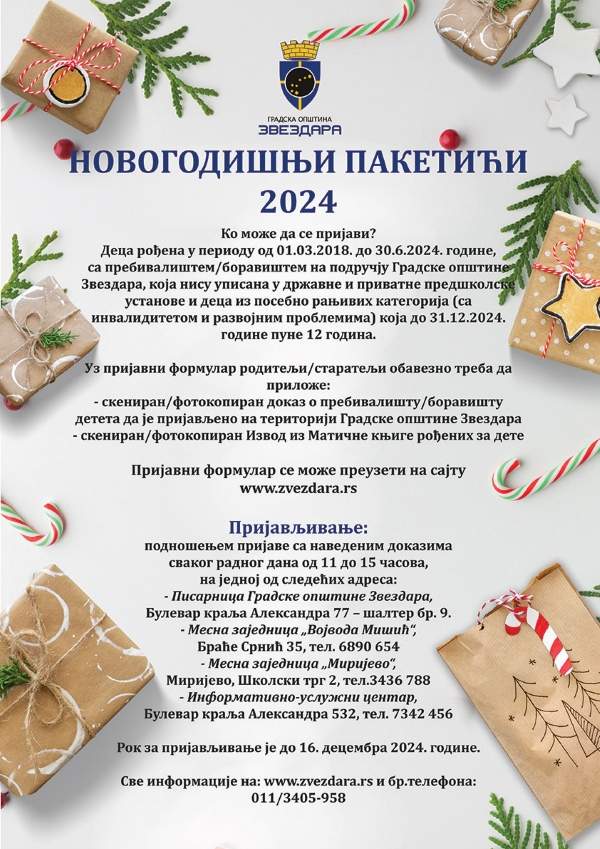 Počinje prijavljivanje za novogodišnje paketiće Opštine Zvezdara Počinje prijavljivanje za novogodišnje paketiće Opštine Zvezdara